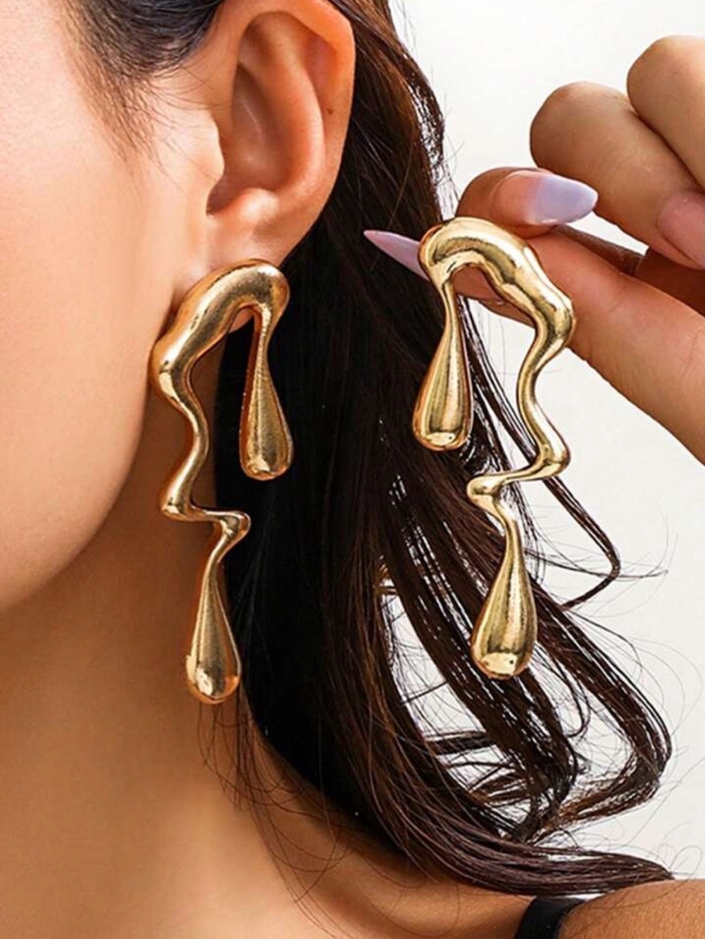 Gold Abstract Drop Statement Earrings - Women's Jewelry - Picture 2 of 5